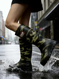 Fashion Camouflage Rain Boots for Women, Mid-Calf Thick Sole Waterproof Shoes, Versatile Commuter Rain Shoes for Spring