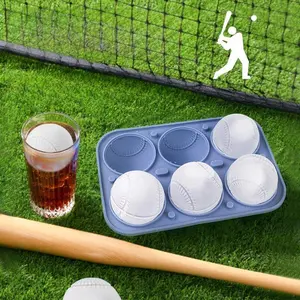 Sporty Ice Cube Mold, 3D Stitch Baseball Design, 6-Cavity Silicone Ice Tray, Food-Grade Reusable Easy Release Ice Mold for Beer, Soda, Lemonade, Party Drink Accessories