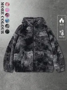 Men's Multicolor Tie-Dye Fleece Zip Hooded Jacket, Textured Plush Fabric, Full Zip Design with Pockets, Comfortable Warm Coat for Winter Casual Wear