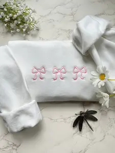 Embroidered Bow Coquette Sweater, Embroidered Bow Sweatshirt, Coquette Clothing, Cute Minimal Trendy Aesthetic Crewneck, Pretty Girly Hoodie