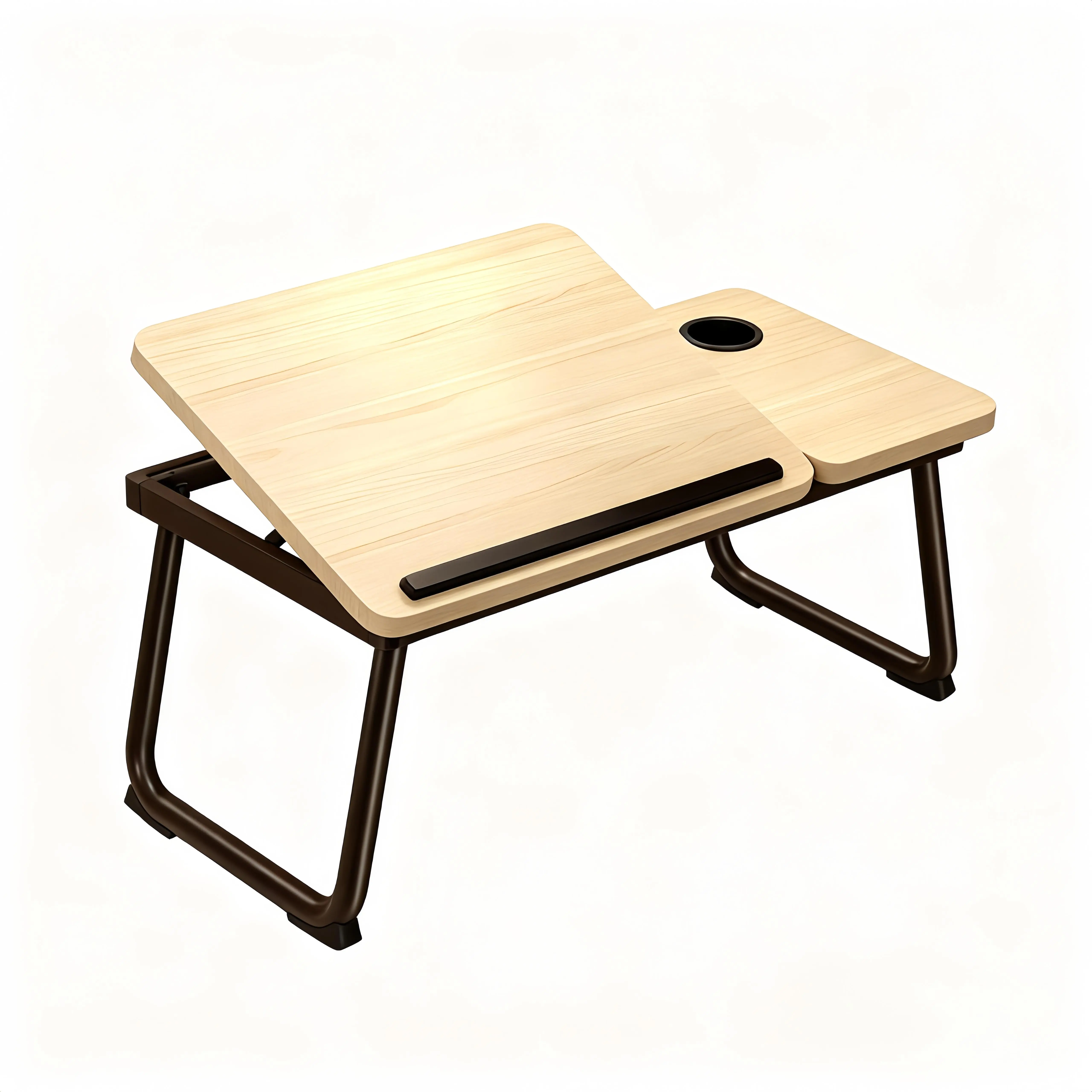 Foldable Lap Desk with Adjustable Tilt & Spill-Proof Cup Holder, Portable Dual-Top Bed Laptop Tray Table, Light Wood Fold Reading Stand for Bed Sofa Dorm Bedroom Work Reading Snack Time