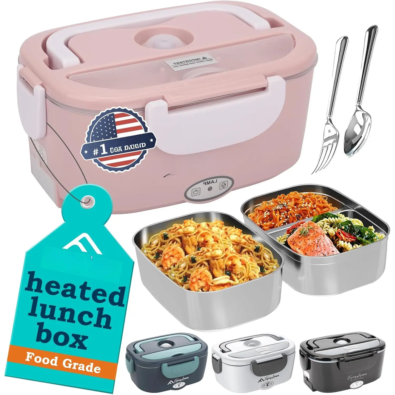 Electric Lunch Box,3in1 Heated Lunch Box for Adults,60-80W,12/24/110V Portable Lunch Warmer, Leakproof  Heater for //Office with 304 SS Fork&Spoon&Insulated Carry Bag