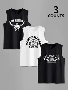 Men's 3-Pack Summer Round Neck Sleeveless T-Shirts, Sports Fitness Theme, Street Style, Gym Training, Outdoor Sports, Casual Wear, Activewear For Fitness, Workout Gym Clothing, Sports Apparel, Sportswear Tank Top