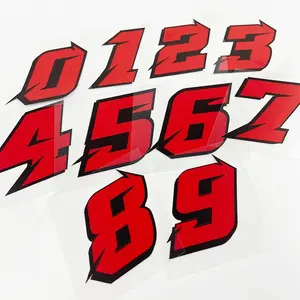 Red Arabic Number Sticker, Fashion Waterproof Vinyl Decals for Motorcycle Fuel Tanks, Side Panels, Helmets, Scooter Body, Car Windows, Motorcycle Stickers