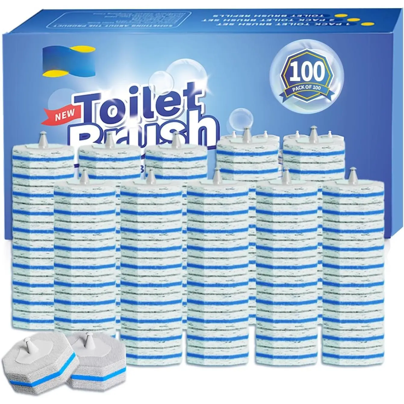 100-Count Bulk Toilet Wand Refills - Disposable Cloth Replacement Heads for Household Bathroom Cleaning, Compatible with Toilet Brush Cleaning System
