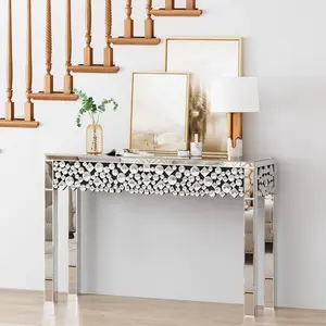SHYFOY Glam Mirrored Entryway Table Console Table with Crystal Frame