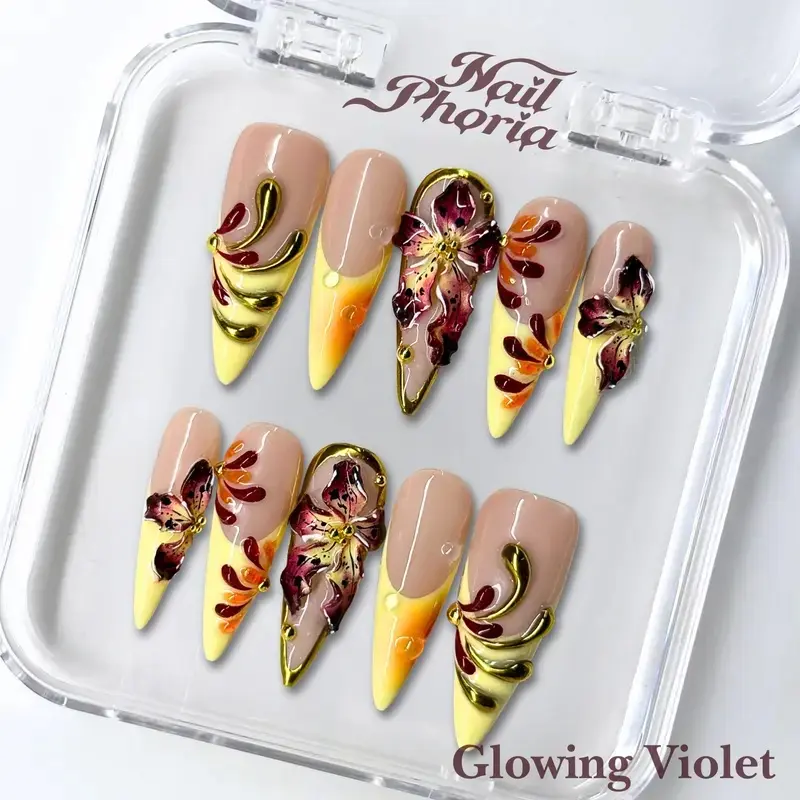 NailPhoria Collection - Handmade Press-On Nails | Reusable, Salon-Quality, Long-Lasting, Glossy Design Acrylic Gel System ( choose color )
