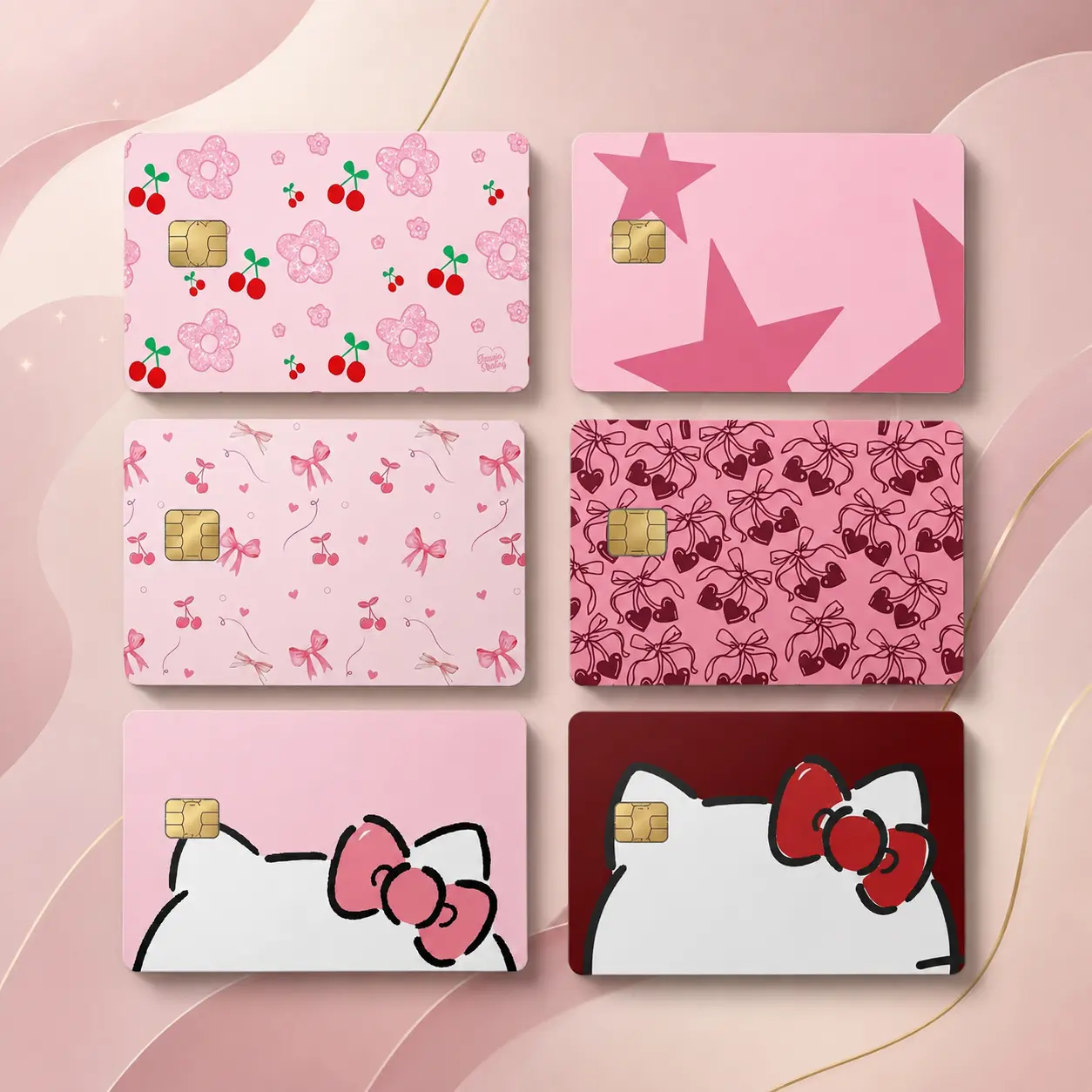 Cute Pink Coquette Bow Credit Card Skin Sweet Cherry Debit Card Cover Y2K Aesthetic Bank Card Decal Kawaii EBT Sticker Girly Smart Card Wrap Teen Gift