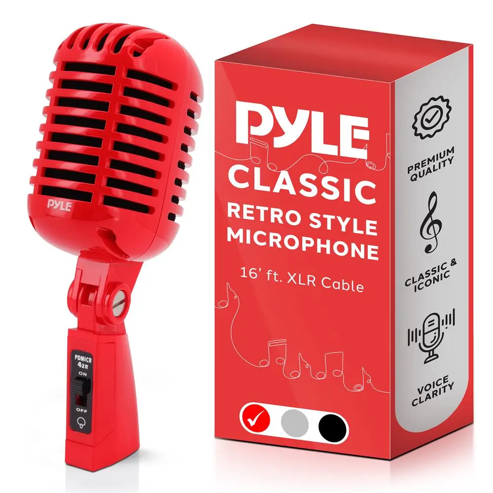 Retro Vintage Plastic Uni-Directional Dynamic Vocal Microphone - Built-in Pop Filter, 30Hz-15kHz Voice Clarity, Noise Reduction, Adjustable Design, Mount Compatibility, Recording Audio Support, XLR Cable & Adapter Included for Stage Users