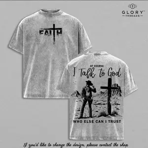 I Talk to God T Shirt Christian Cowboy Vintage Washed Oversized Faith Graphic Tee Cross Western Streetwear Heavy Cotton Religious Inspiration Shirt for Men Women Jesus Apparel