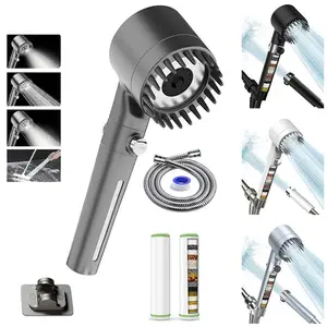 Handheld Filter Shower Head High-Pressure Power Wash - 4-Setting Massage Spray, 60" Hose, Chrome Finish, Easy Install, Low Flow, One-Touch Water Stop, Adjustable Pressure, Micro-Technology Nozzles mode