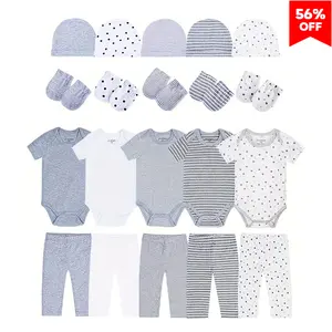 JY.COZY FOR BABY 20 Pcs 100% Organic Cotton Reborn Baby Doll Clothes Set for Newborn Dolls Light Grey Sleepwear Outfit with Hats & Leggings Kids Pretend Play Accessories Cozy Newborn Baby Girl Clothes