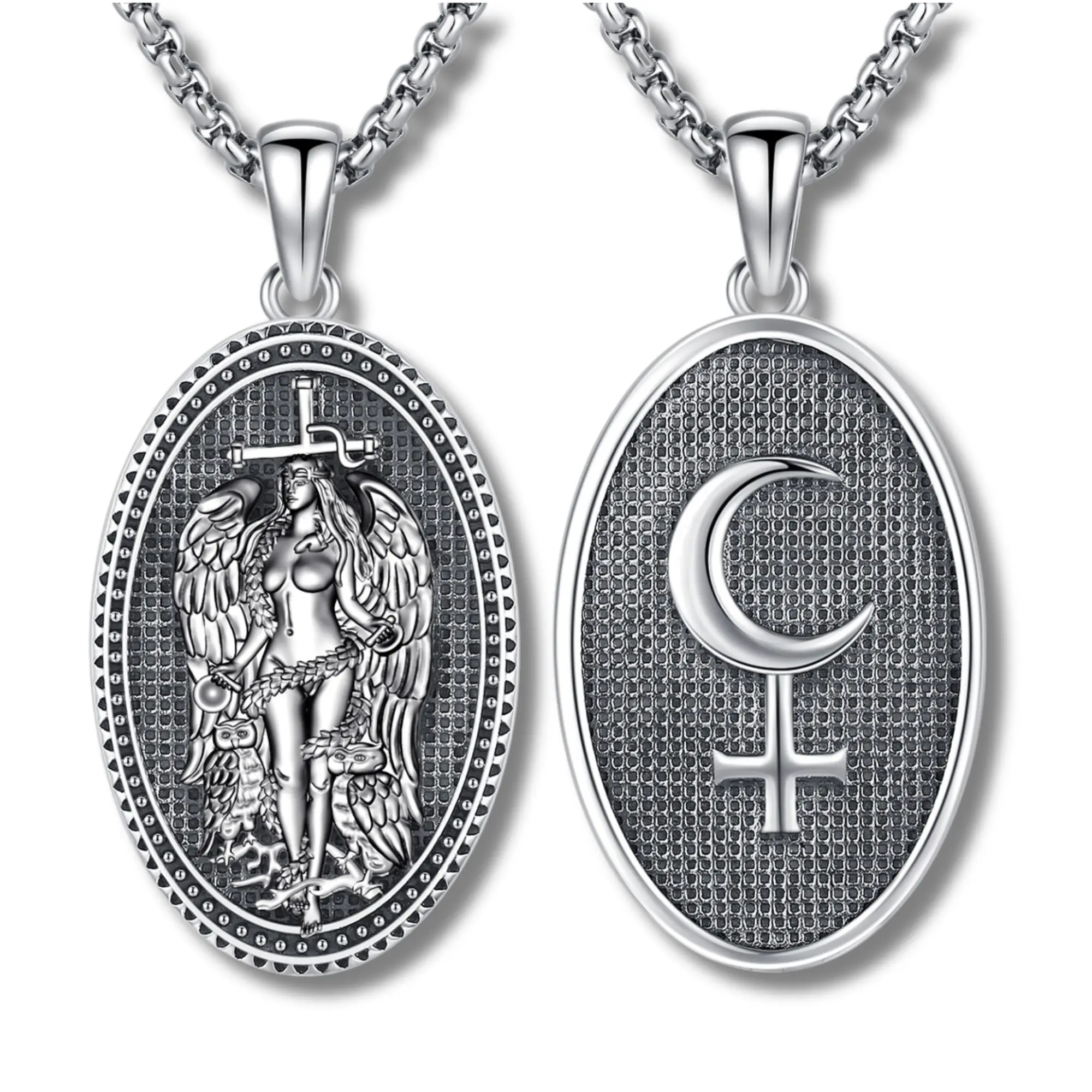 DRINSPER 925 Sterling Silver Detailed Pendant Lilith Sigil Necklace for Women, Spiritual Pagan Amulet, Cadmium-Free Statement Jewelry Gift, Jewelry Cleaning Cloth, Adults, Amulet Pendant, 1 X Pendant