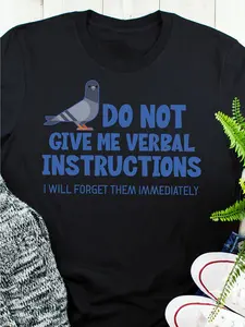 Funny Autism & ADHD Awareness Shirt - "Do Not Give Me Verbal Instructions" Pigeon Graphic Tee - Soft Breathable Neurodivergent Apparel - Sizes S-3XL - Machine Washable Casual Casual Attire - Funny Gift for Autism ADHD Chronic Illness - Men & Women Humorou