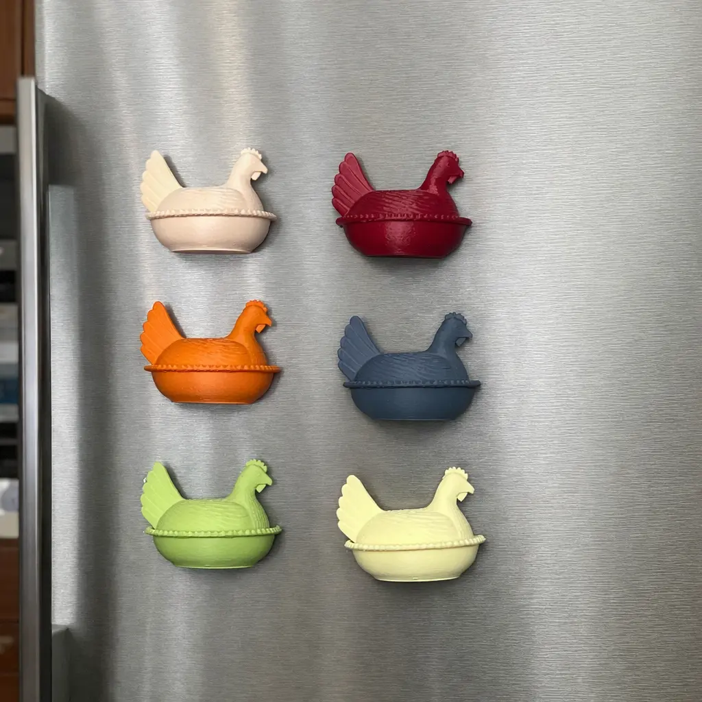 Set of 6 3D Printed Hen on Nest Refrigerator Magnets Vintage Farmhouse Chicken Decor Handmade Farm Kitchen Fridge Magnets Rustic Easter Gift