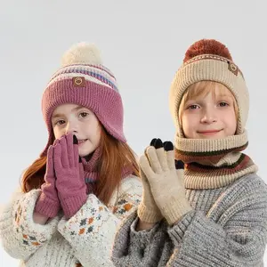 Winter Knitted Warm Set with Hat Gloves and Neck Warmer Unisex Wool Ensemble for Men Women Ear Protection Soft Texture Stylish Cold Weather Comfort