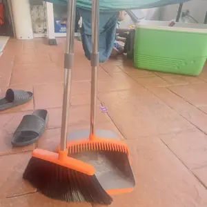 Broom with Dustpan Combo Set, Large Upright Brooms and Dust Pans with 52" Long Handle, Self-Cleaning with Dustpan Teeth. Perfect for Indoor Outdoor.