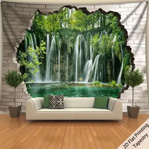 Forest Waterfall Tapestry Nature Landscape Backdrop Scenic Theme Wall Hanging Photography Background Aesthetic Decor for Living Room Bedroom Indoor Outdoor Home Decoration