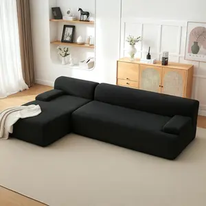 Modular corner sofa with chaise longue – Extra soft Cloud sofa, deep seat design, L-shaped, no assembly required, spacious living room furniture – 270cm – Black
