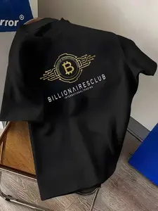 Men's Summer Short Sleeve Round Neck T-Shirt, Bitcoin Logo Print, Billionairesclub Letter Pattern, Casual Breathable Street Style