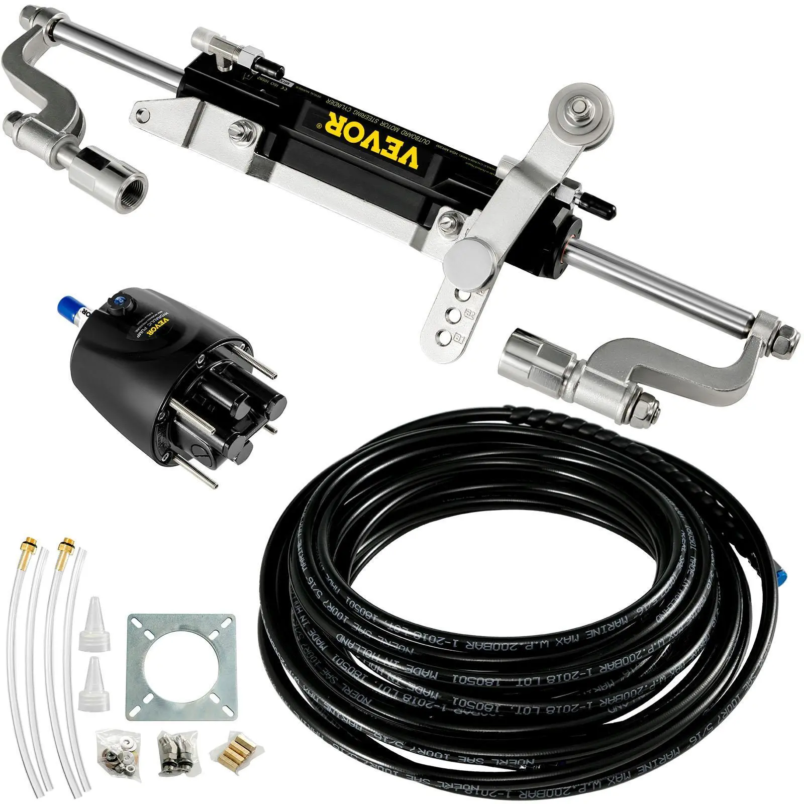 【SummerFinds】VEVOR Hydraulic Steering Kit, 300HP Hydraulic Steering Compact Cylinder, Hydraulic Outboard Steering Kit with Helm Pump for Boat Marine Steering System