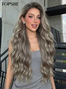 Topshe 13*6 Synthetic Lace Wig, Adjustable Straps for a Natural Look, Heat-Resistant Fiber, Versatile Wavy Long Wig for Daily Use