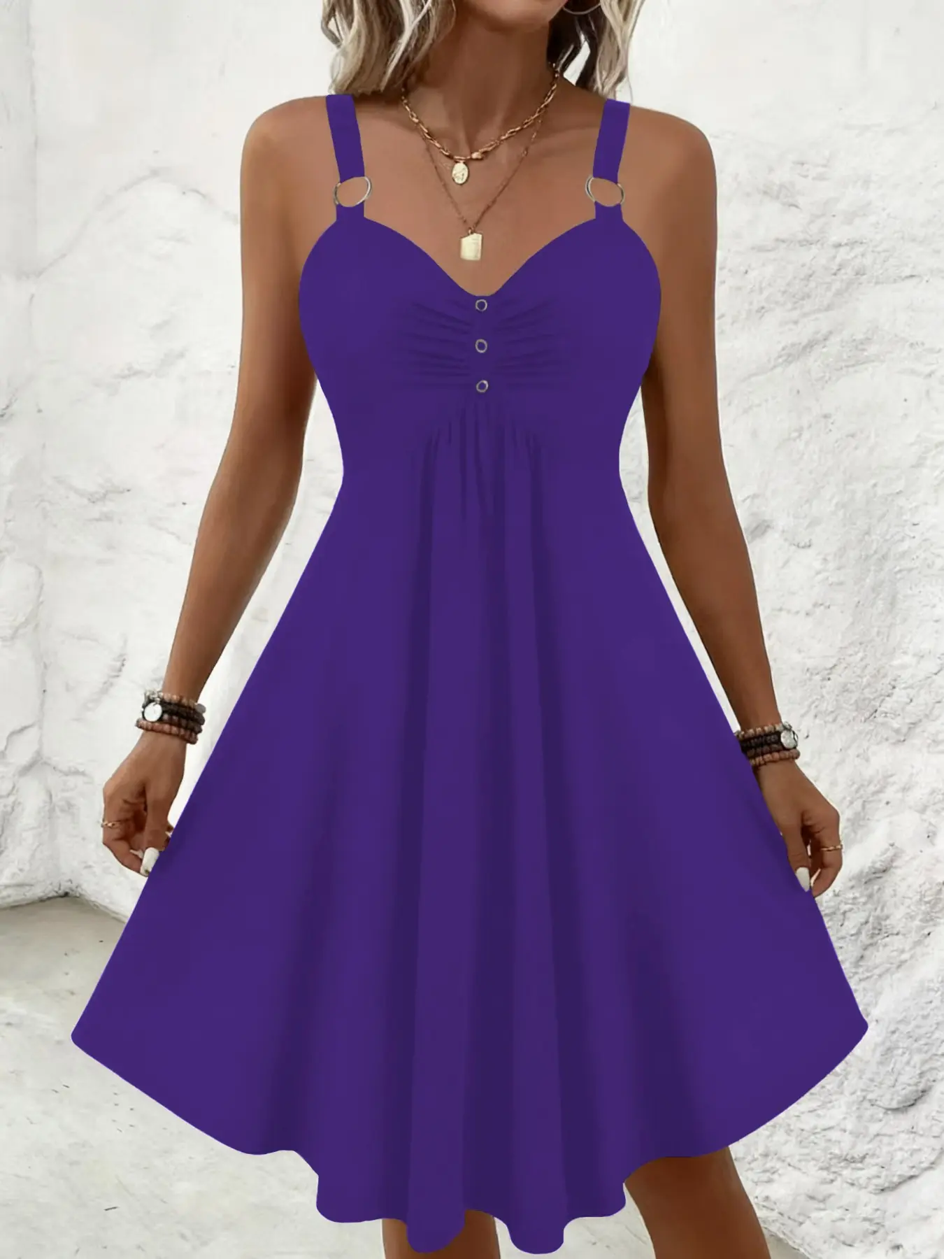 Women's V Neck Ruched Casual Dress, Solid Color Loose Fit Design, Elegant Style Perfect for Parties & Daily Wear, Womenswear, Elegance