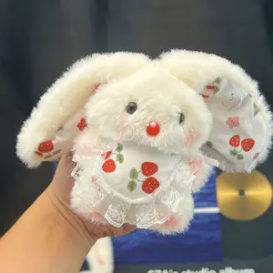 New handmade long-eared rabbit plush toy pendant, cute fluffy apron rabbit keychain wholesale