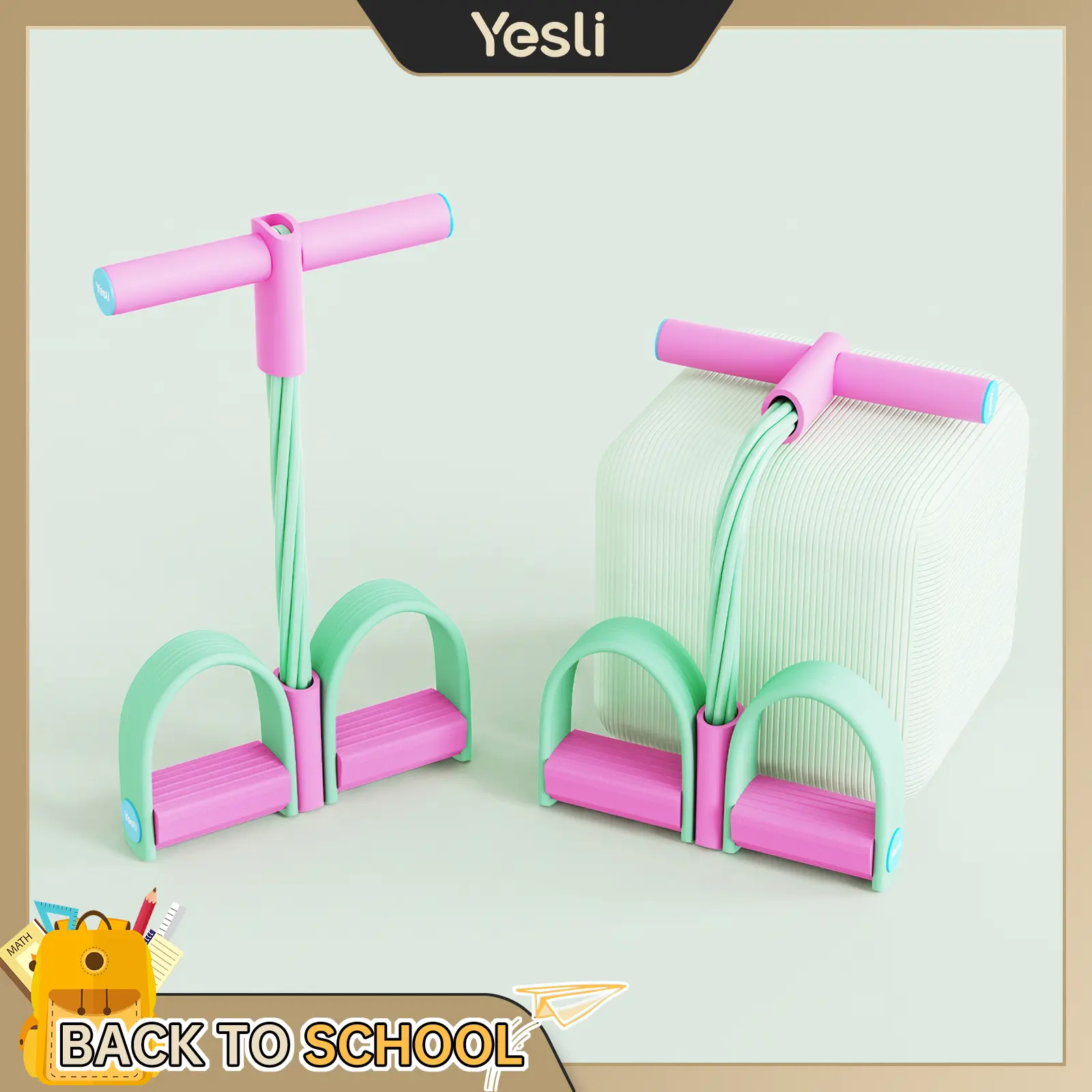 Yesli Pedal Resistance Bands with Handles, 6-Tube Natural Latex Resistance Band for Legs, Arms, Abs & Waist, Foot Pedal Exercise Bands for Pilates, Home Workout & Full Body Fitness, Mint Green & Rose Pink