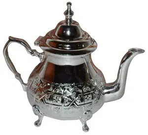 Handmade Moroccan Serving Tea Kettle Pot Hand carved Stovetop Safe Large Serve 6 to 8 Small Tea Glasses
