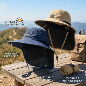 Wide Brim Sun Hat Neck Flap Bucket Hat, Mountain Patch Quick Dry Breathable Nylon One Size, UPF50+ UV Protection Windproof Outdoor Fishing Hiking Hat for Men Women Camping Gardening Ideal Gift