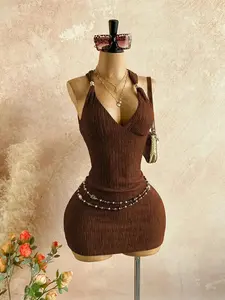 Women's Summer Fashion Twist Texture Mini Dress Slim Fit, Party, Christmas Formal Evening Gown, Ladies Wear, Elegant, Versatile, Comfort, Style, Outfit, Essential, Trendy, Chic, Classy, Modern, Stylish