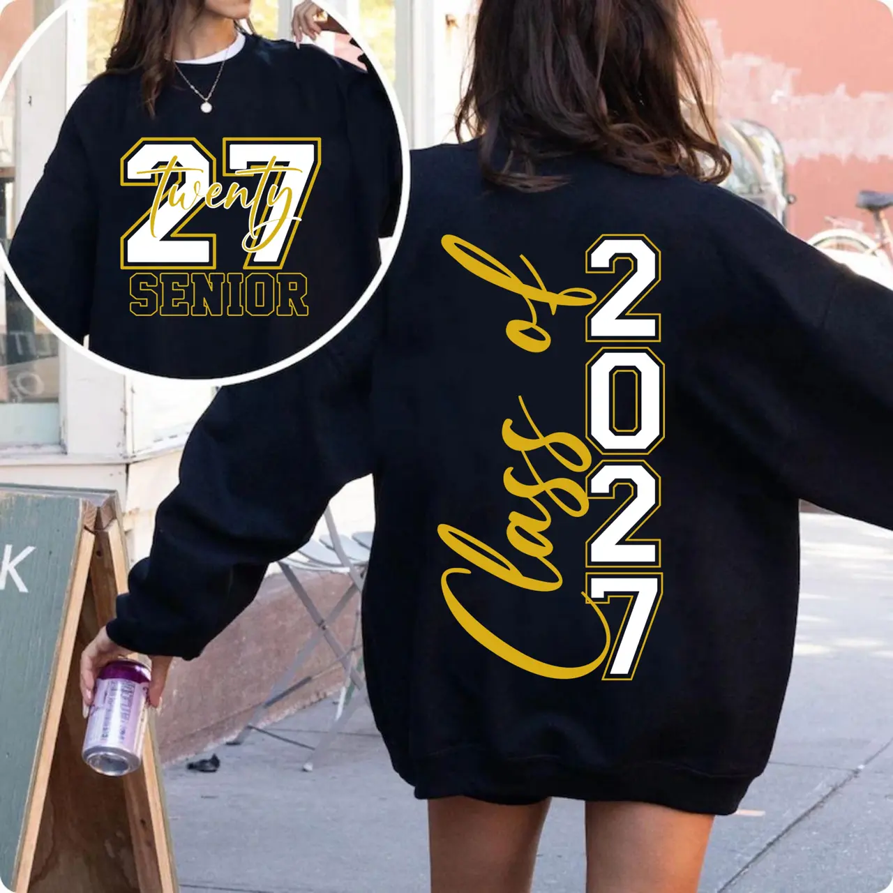 Senior Class of 2027 2-Sided Sweatshirt, Twenty Seven Senior Front & Back Print Crewneck or T-shirt Hoodie, Class of 2027 Graduation Sweatshirt, High School Senior Gift, Unisex Graduation Pullover