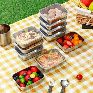 [Stainless Steel Containers] 10pcs Stainless Steel Square Food Storage Containers with Flip-Top Lids | Reusable, Dishwasher Safe - Perfect for Fruits, Vegetables, and Meal Prep