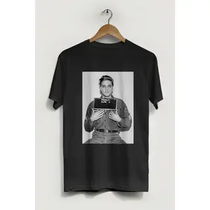 Iconic Elvis Mugshot T-Shirt, Classic Rock & Roll Graphic Tee, Vintage-Style Unisex Top, Perfect for Elvis Presley Fans, Sizes S-3XL