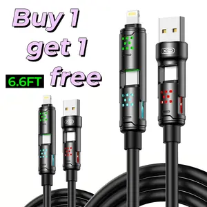 Buy 1 Get 1,Four-in-One 100W Data Cable,Supports fast charging and data transmission,Free switching four interfaces, Luminous Durable