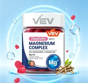VEV Magnesium Glycinate Complex DeepCalm 14-in-1 Gummies, Adaptogenic Support with Ashwagandha L-Theanine D3 Zinc, Cortisol Balance & Relaxation Chews for Adult Women, No Added Sugar Vegan Non-GMO 90 Gummies