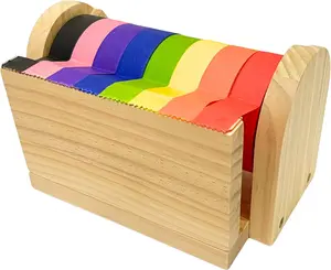 Wooden Kids Craft Tape Dispenser, Multi-Roll Masking Tape & Washi Tape Holder with Acrylic Serrated Cutter, Ideal Craft Organizer for Children, Masking Tape Not Included