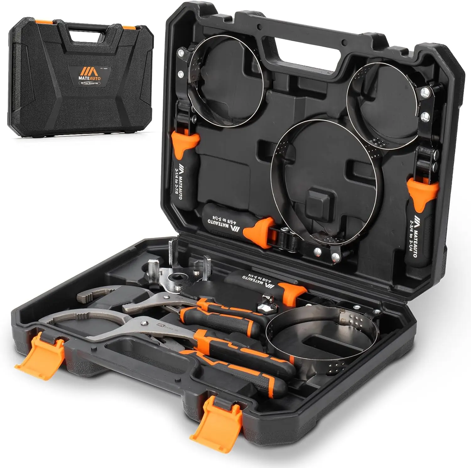 【DealsForYouDays】Oil Filter Wrench Set, 8 Piece Adjustable Oil Filter Pliers 2-3/4" to 5-1/4", 9" & 12" Universal Oil Filter Removal Tool with 1/2" to 3/8" Adapter, Organized in Storage Case (8-Piece Set)