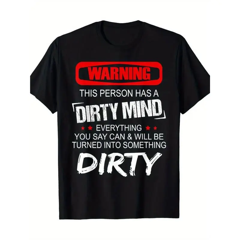 Warning: filthy thoughts, letter pattern print, men's fashion T-shirt, trendy cotton short-sleeved top, crew neck comfortable T-shirt, super soft, refreshing,light, casual summer T-shirt, suitable for daily wear