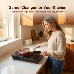 Bamusen Portable & Embeddable Electric Ceramic Cooktop, 1500W High Power Stove, 9 Levels Temperature Control, Countertop Heating Hot Plate with 2 Hours Timer & Child Safety Lock, Easy To Clean, Ideal For Home Kitchen & Outdoor Cooking