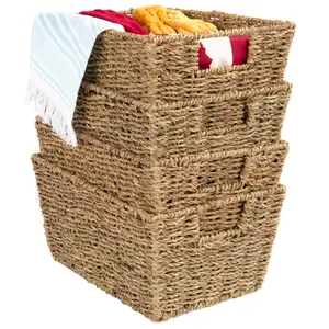 Best Choice Products Set of 4 Multipurpose Stackable Seagrass Storage Laundry Organizer Baskets w/ Handles Best Choice Products Set of 4 Multipurpose Stackable Seagrass Storage Laundry Organizer Baskets w/ Handles