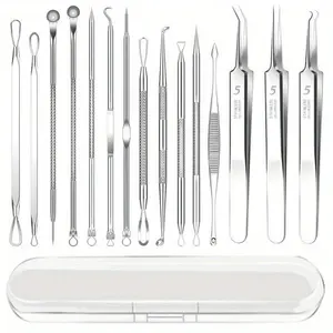 Stainless Steel Pimple Popper Tool Set, Blackhead Cleaning Tool, Facial Blackhead Remover, Pimple Tweezers, Professional Acne Extractor, Skin Blemish Removal Tool for Forehead Nose Face, Blackhead Cleansing Tool, Facial Care Tools