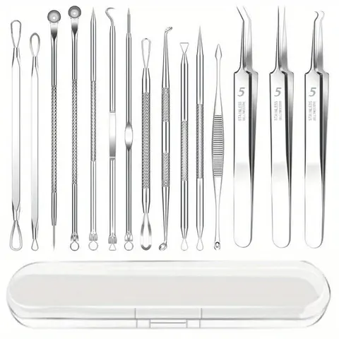 Stainless Steel Pimple Popper Tool Set, Blackhead Cleaning Tool, Facial Blackhead Remover, Pimple Tweezers, Professional Acne Extractor, Skin Blemish Removal Tool for Forehead Nose Face, Blackhead Cleansing Tool, Facial Care Tools, Beauty Equipment