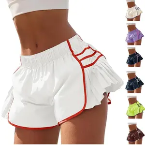 Imily Bela Womens Workout Gym Shorts Running Pleated Contrast Stitch Elastic Waist Athletic Quick Dry Shorts