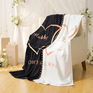 Wedding Blanket for Couples Hubby and Wifey Throw Blanket 60 x 50 Inch Engagement Anniversary Marriage  for Bride Groom Newlyweds Soft Couples  for Room Decor(Attractive,Black, White)