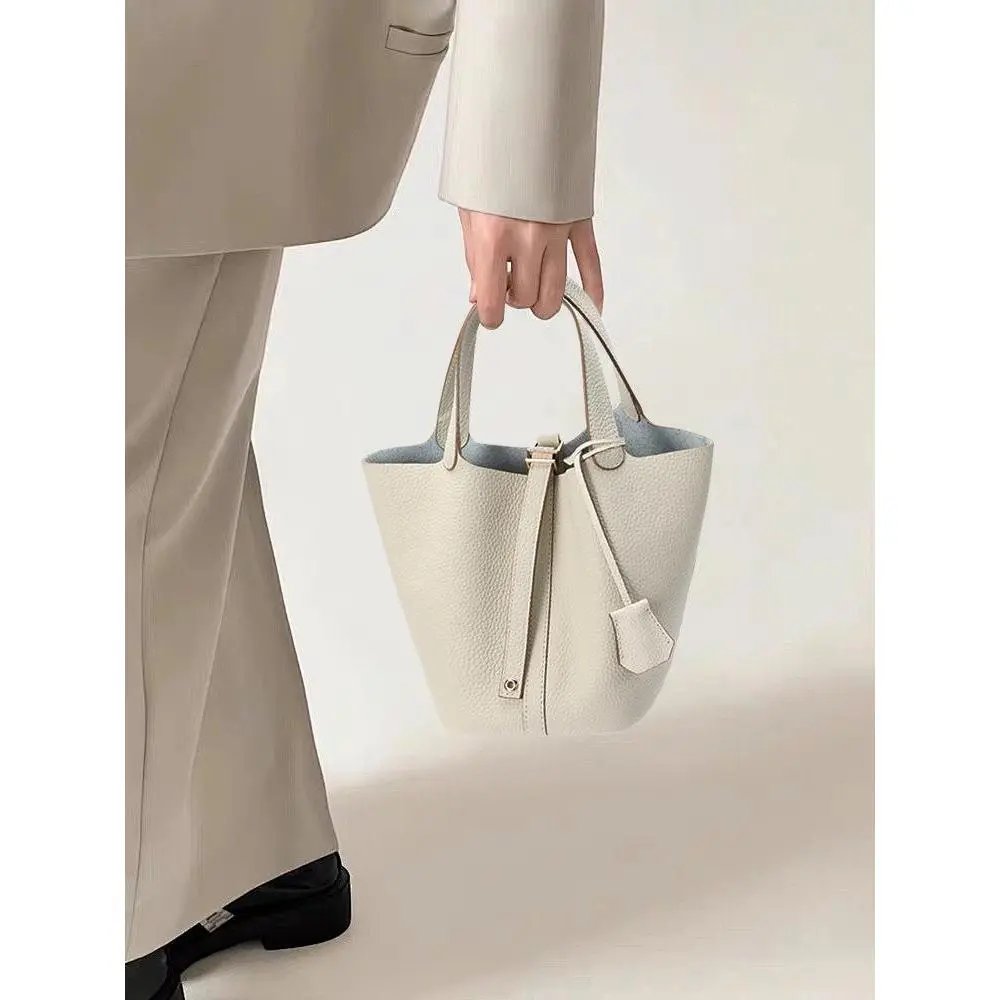 SADI Women's Cowhide Solid Leather Handbags, withPouch Bag As Gift. Casual Styling for Daily Use,Unique Bags, Shopper Stylish Handbag, a classic casual handheld picnic basket - style bag for women18cm,Christmas gift
