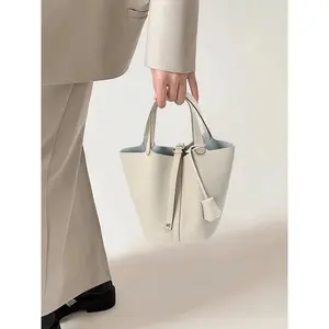 SADI Women's Cowhide Solid Leather Handbags, withPouch Bag As Gift. Casual Styling for Daily Use,Unique Bags, Shopper Stylish Handbag, a classic casual handheld picnic basket - style bag for women18cm,Christmas gift