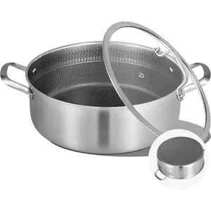 7 QT Hybrid Nonstick Saute Pan with Lid, Tri-Ply Stainless Steel 12 Inch Deep Frying Pan Cookware, Induction Compatible,  Cooktops, Oven & Dishwasher Safe