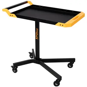 Adjustable Height Mobile Work Table with 4 Casters 34 to 48 Inches Height Range Portable Rolling Tool Tray Table for Repair Shops and DIY Projects